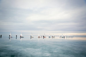 ice sailing European Championship on the Balaton / Balaton in Hungary, The participants of the regatta are on starting position and waiting for the starting gun. The start is in the middle of the ice about 5 km from the country. ice sailing European Championship on the Balaton / Balaton in Hungary, The participants of the regatta are on starting position and waiting for the starting gun. The start is in the middle of the ice about 5 km from the country.